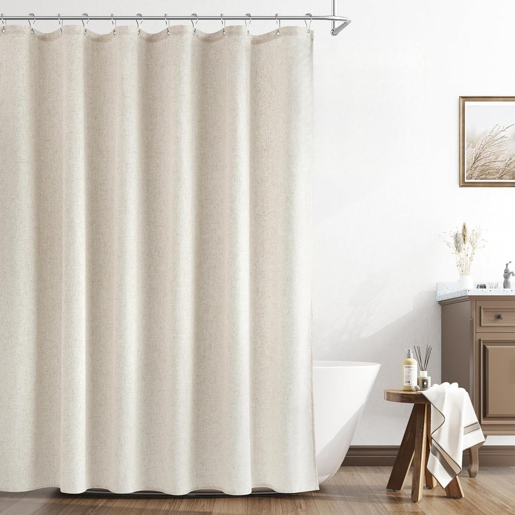 Linen Shower Curtain, Country Boho Farmhouse Bath Decor Beige Ivory Shower Curtains for Bathroom Neutral Cloth