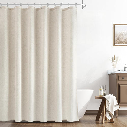 Linen Shower Curtain, Country Boho Farmhouse Bath Decor Beige Ivory Shower Curtains for Bathroom Neutral Cloth
