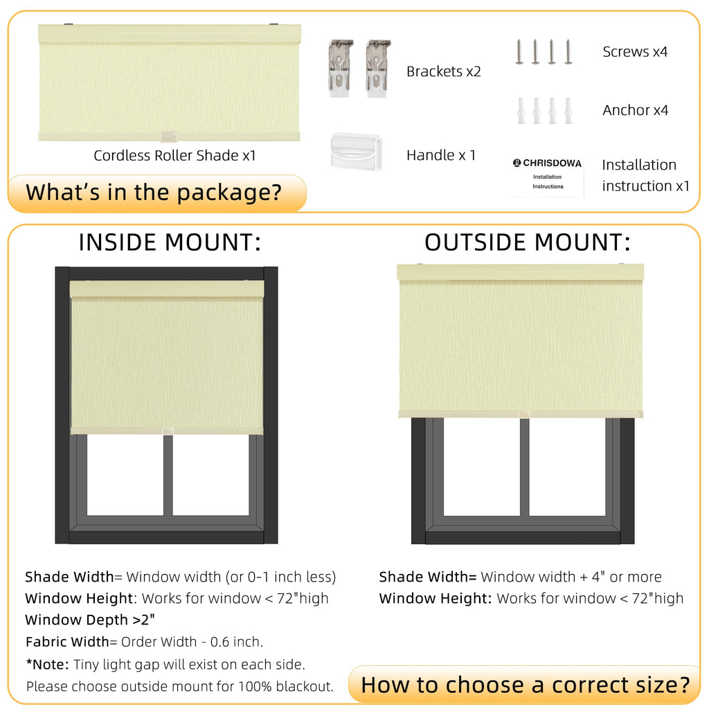 Blackout Window Shades, Cordless Roller Blinds for Indoor Windows