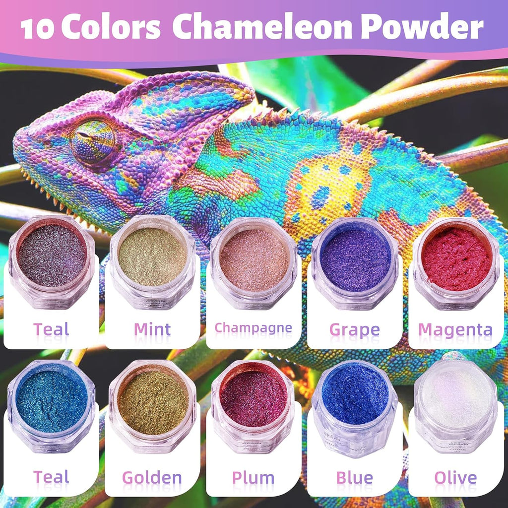 Chameleon Mica Powder, 10 * 5g Color Shift Mica Powder | for Epoxy Resin/Tumbler, Saturated Color Shifting Chrome