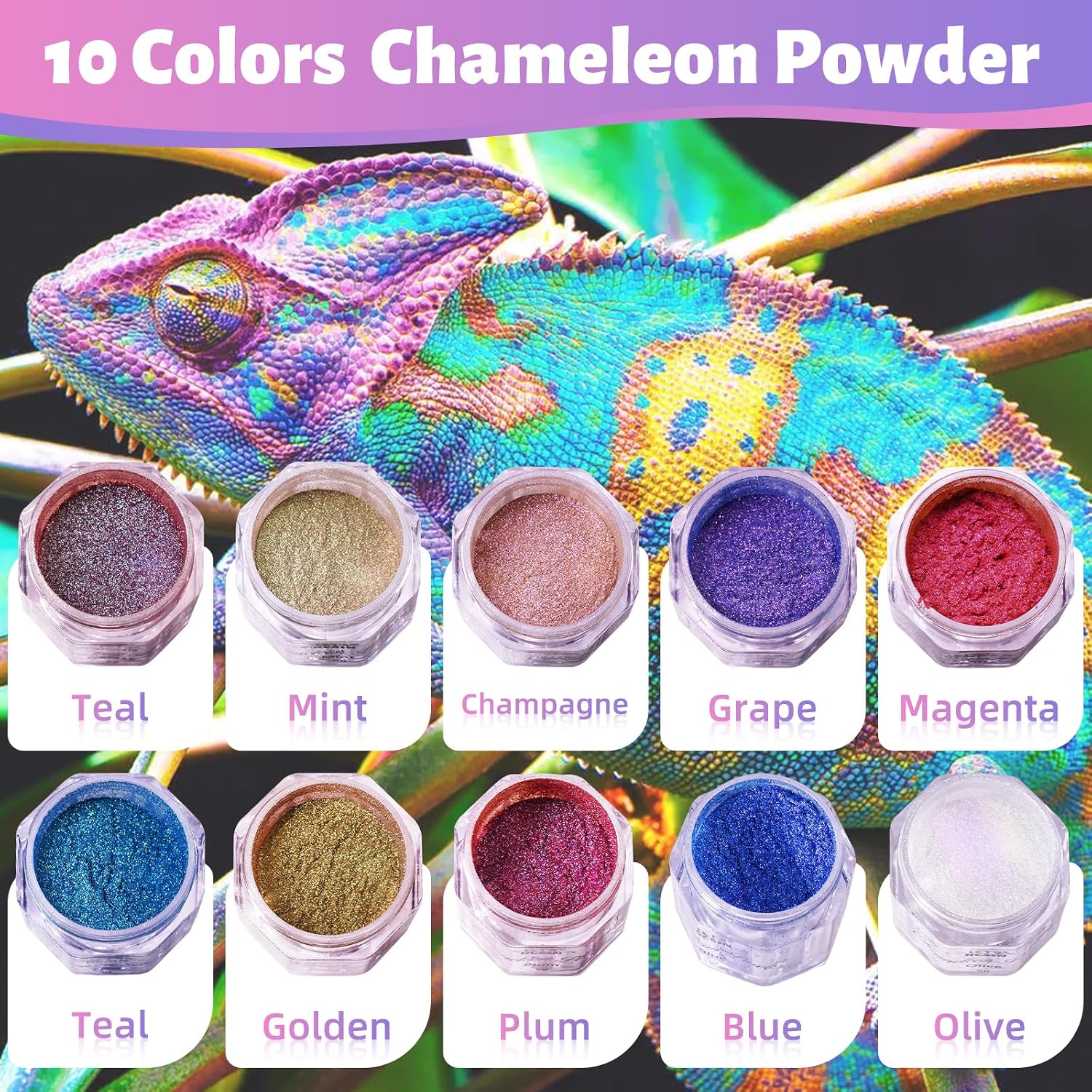 Chameleon Mica Powder, 10 * 5g Color Shift Mica Powder | for Epoxy Resin/Tumbler, Saturated Color Shifting Chrome