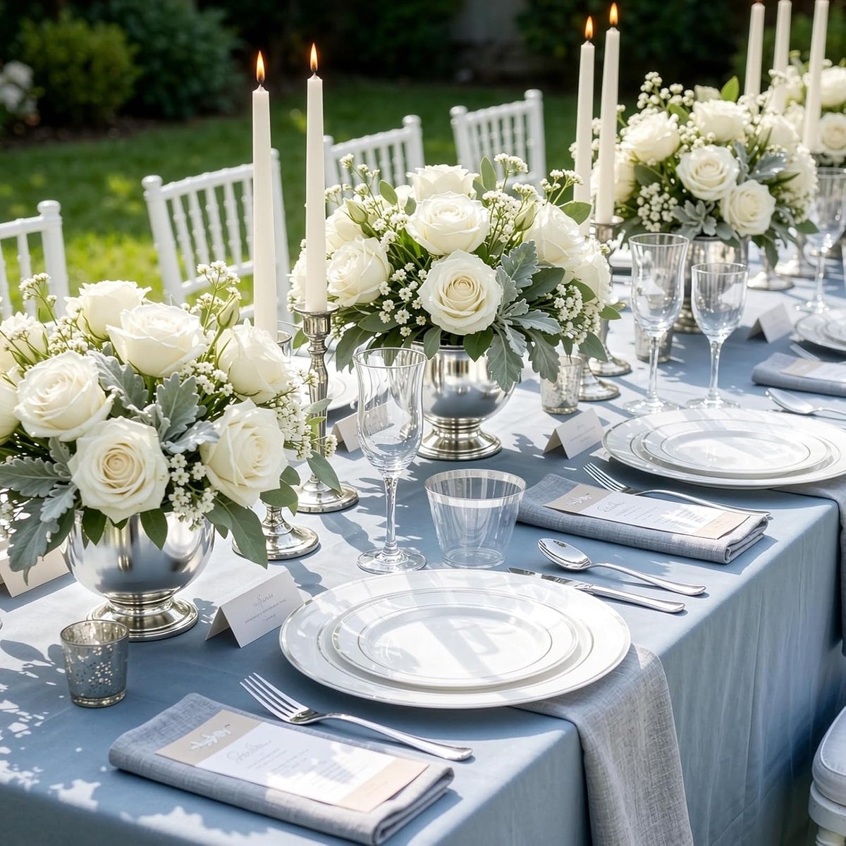 600 PCS Silver Disposable Dinnerware Set for 100 Guests