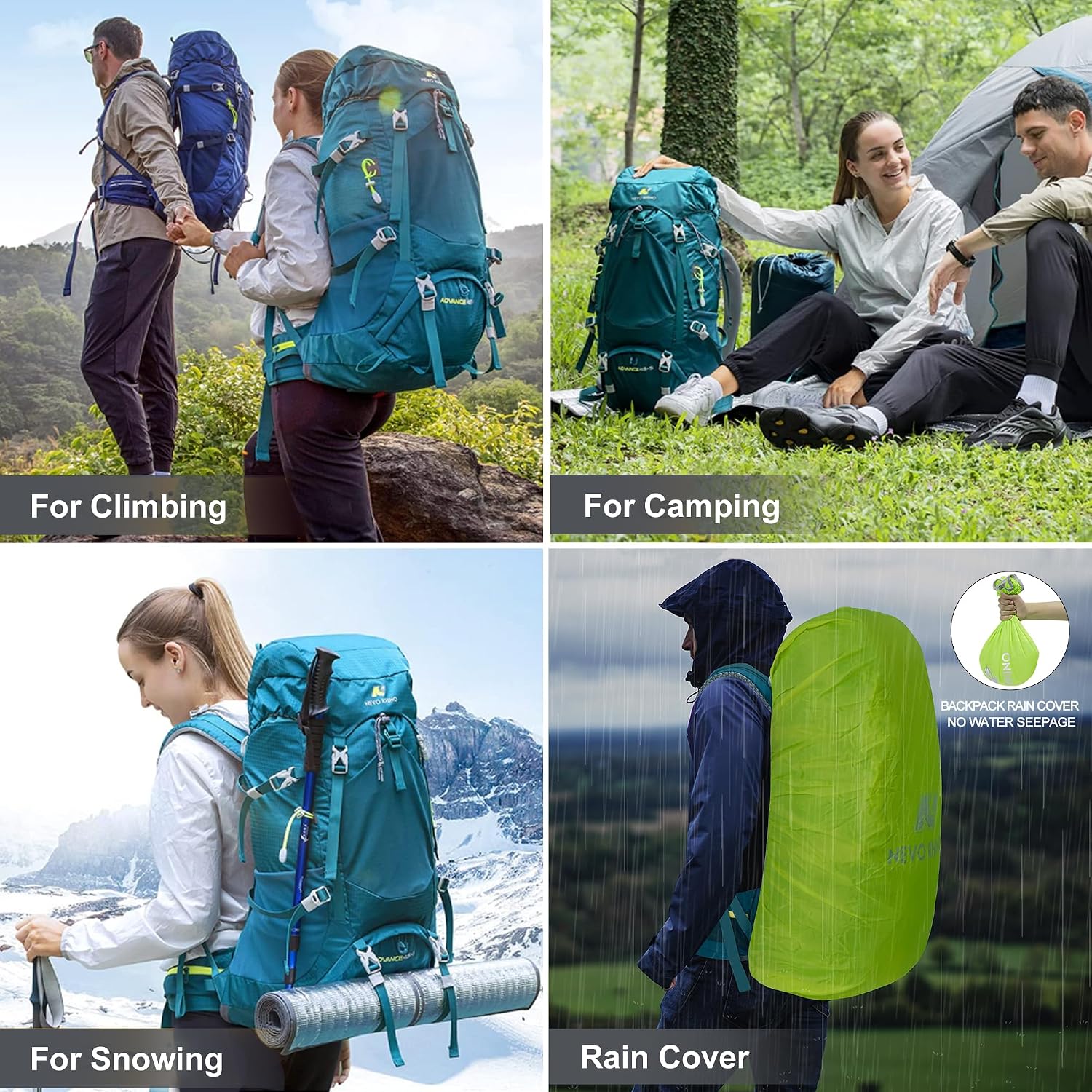 Internal Frame Hiking Backpack 50/60/65/70/80L, Mountain Climbing Camping Backpack Daypack Waterproof Rain Cover