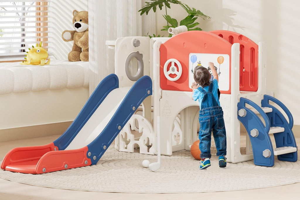 10 in 1 Toddler Slide Playset for 1-3 Years - 1-Hour Easy Assembly, Sturdy Compact Design, Indoor/Outdoor Playground