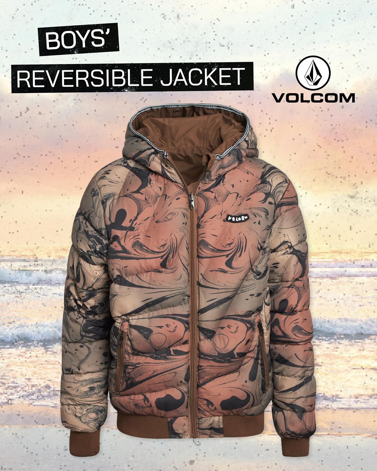Boys Reversible Breathable Hooded Winter Puffer Jacket (4-20) | Two Looks in One, Flips from a Bold Pattern to a