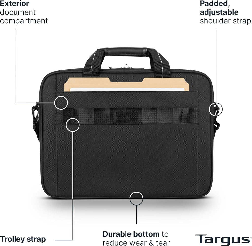 15-16 Inch Slim Lightweight Laptop Briefcase, Black - Messenger and Shoulder Bag with Padded Compartment and Trolley