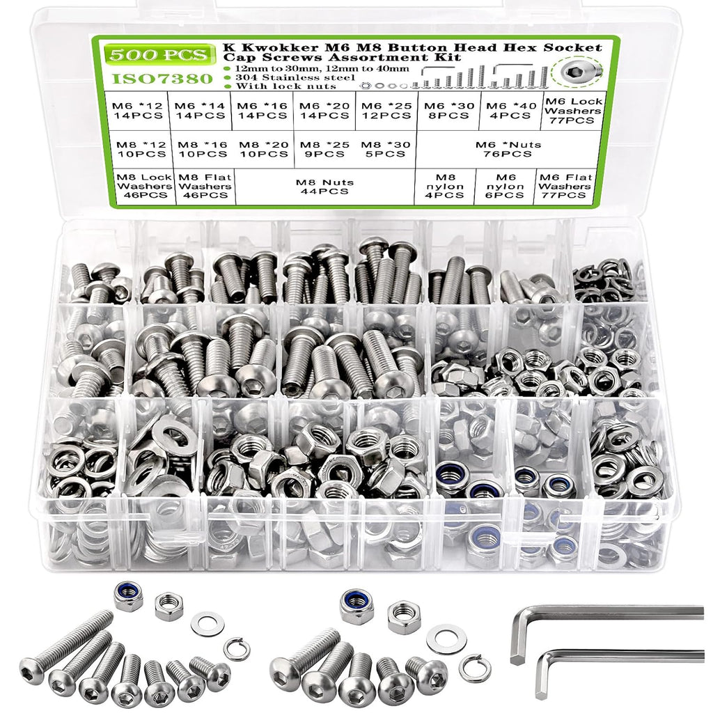 500Pcs M6 M8 Button Head Hex Socket Metric Screws Assortment Kit