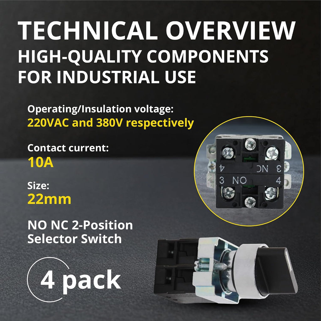 Rotary Switch 2 Position Selector Switch Maintained, 4 Pack
