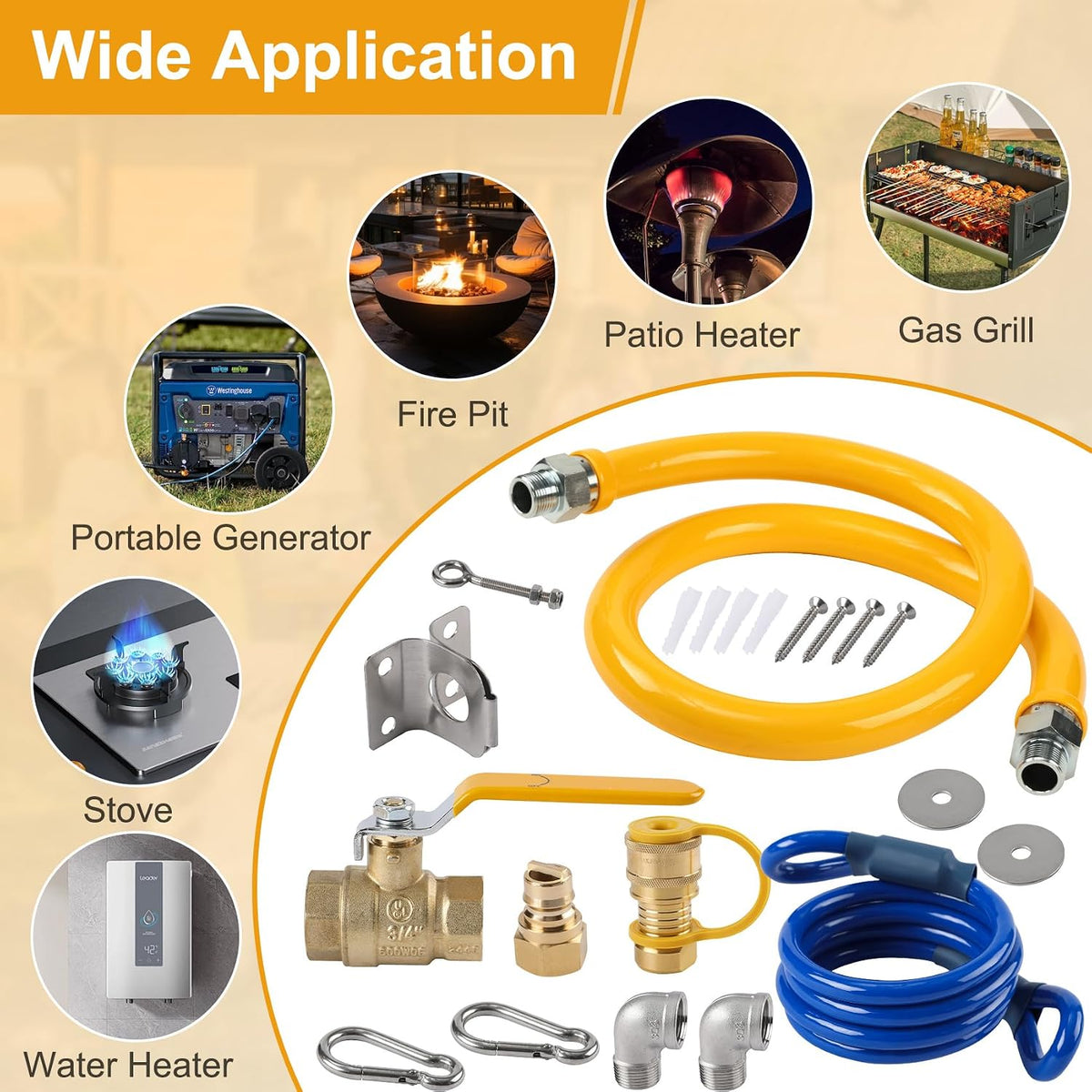 Safety System Kit, 3/4" Gas Line Hose for Commercial Kitchen