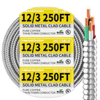 HUANCHAIN 12/3 MC Cable 250FT Solid Copper Wire with Aluminum Armor