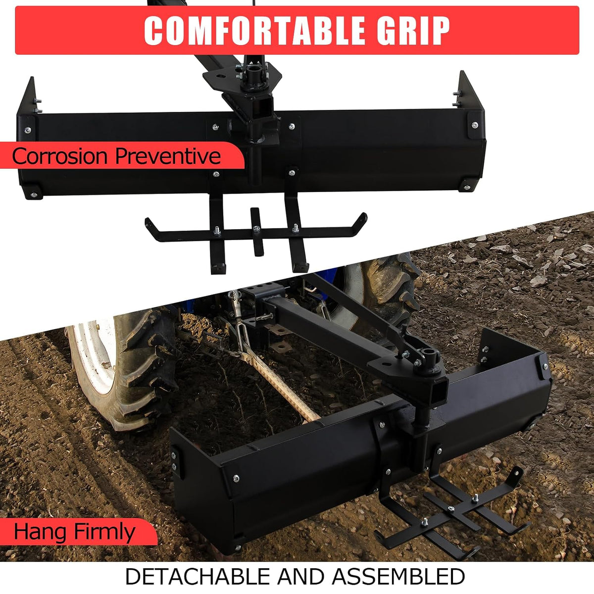 42" Tow Behind Box Scraper for ATVs, UTVs, Heavy-Duty Steel Construction with Powder Coating, Versatile Tractor Box