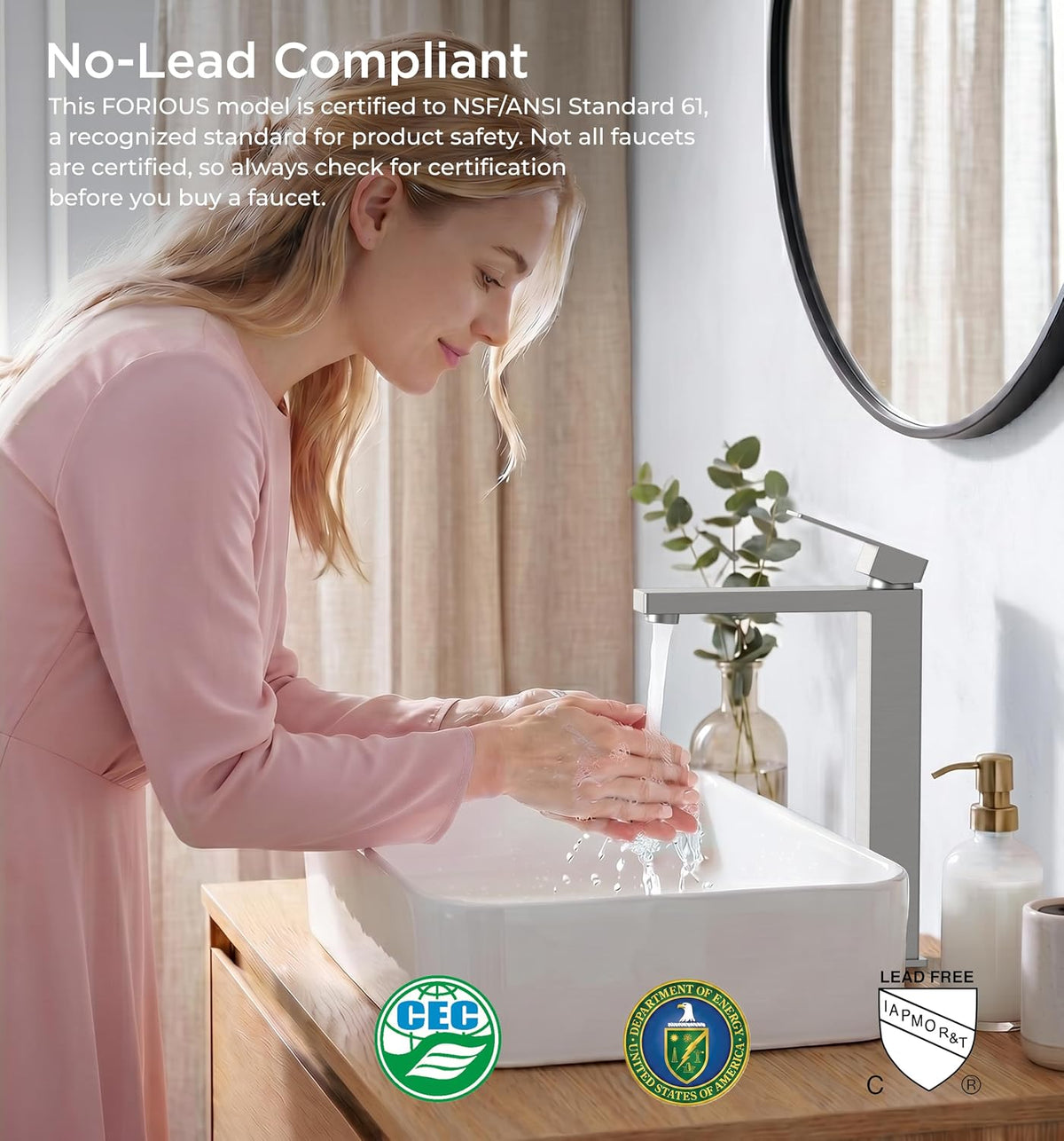 Vessel Sink Faucet Single Hole, Brushed Nickel Tall Bathroom Faucet