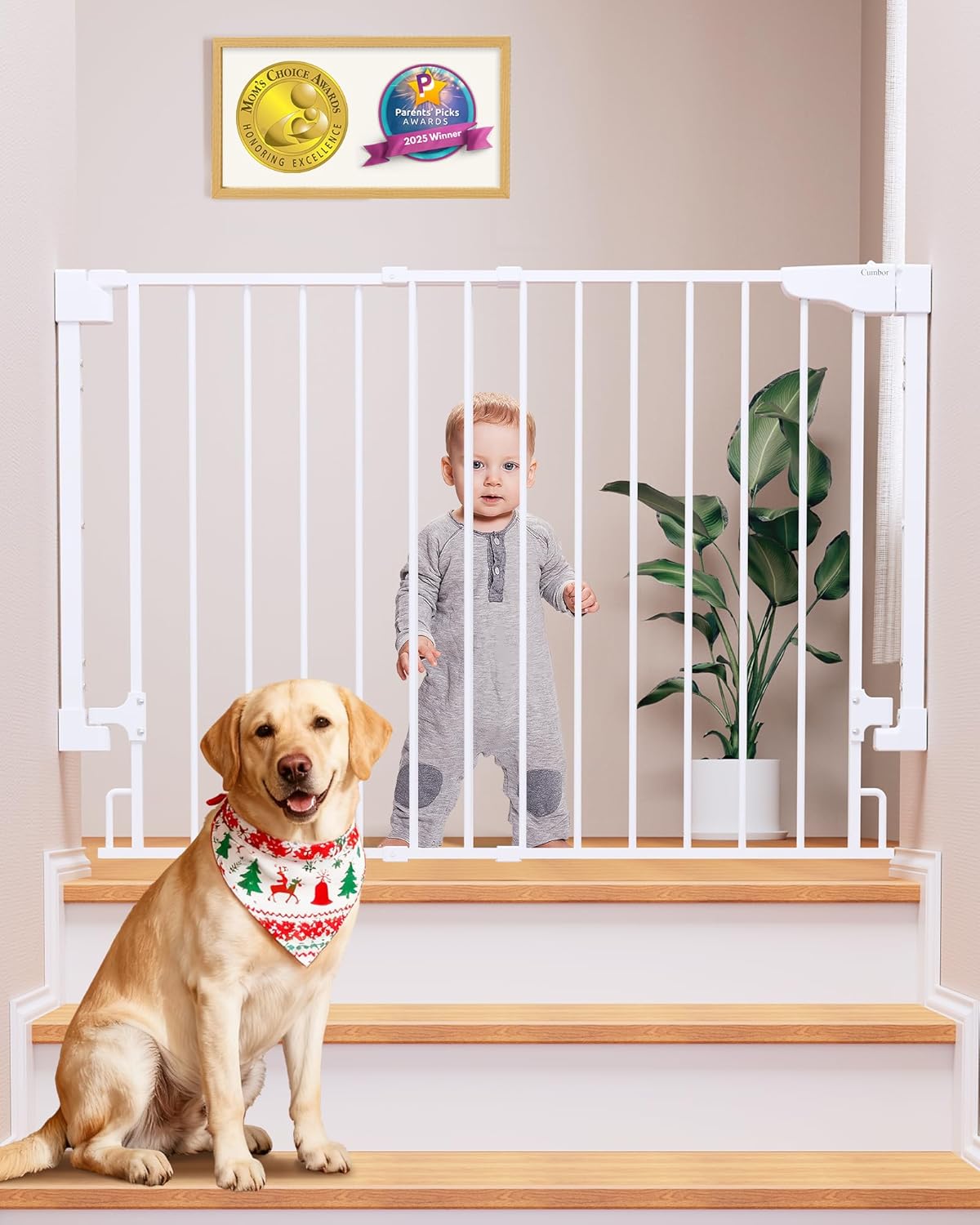 29.2–43" Baby Gate for Stairs, Hardware Mounted (Drill Required), Expandable No Bottom Bar Dog Gate, Auto Close Extra