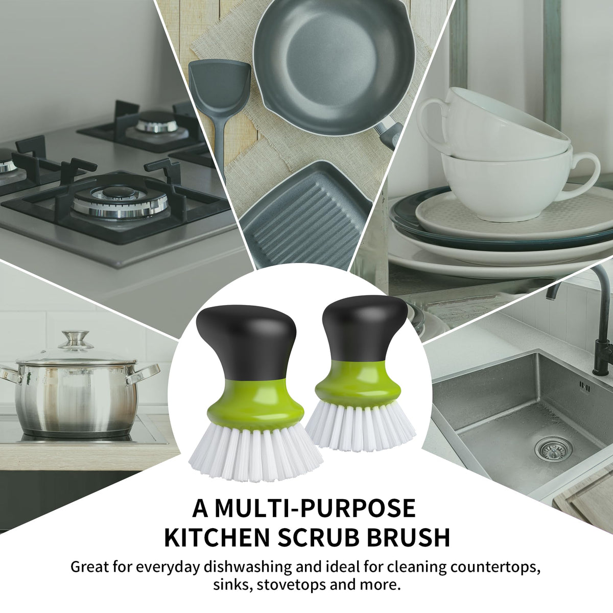 Dish Scrub Brush, Palm Brush Dish Scrubber, Green, Pack of 2