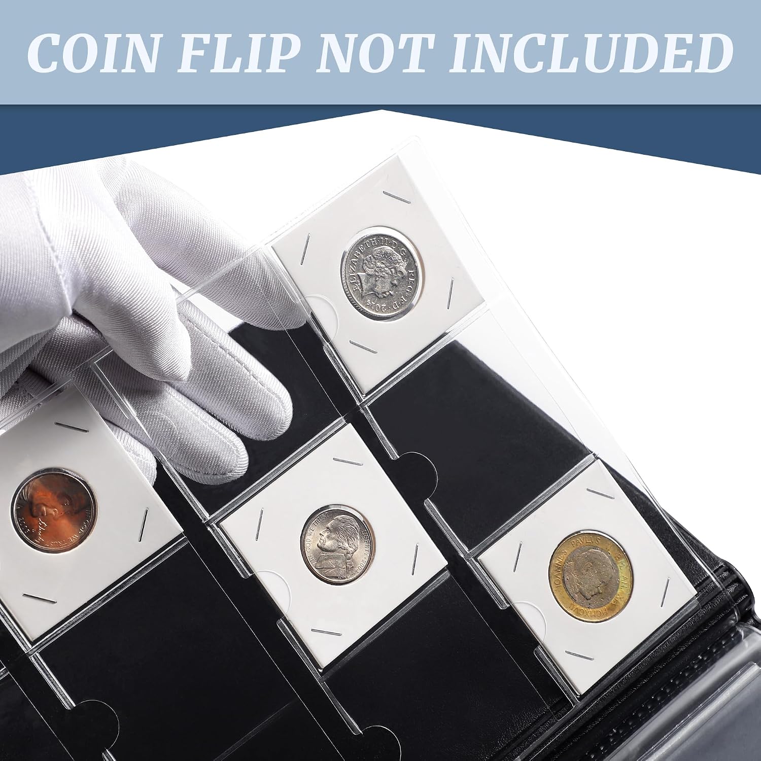 120 Pockets Coin Album for Coin Flips 2x2in 10 Pages 12 Pockets/Page Blue | Uncle Paul Coin Collection Book 50x50mm