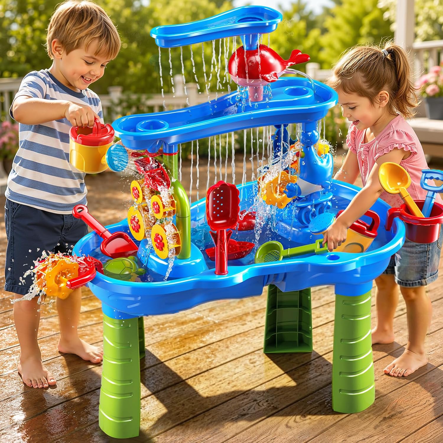 3-Tier Water Table for Kids Ages 4-8 3-5, Sand and Water Table for Toddler with Beach Toys, Outdoor Toys Activity