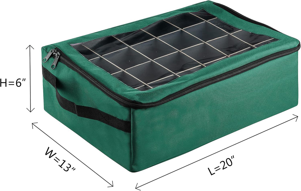 Ornament Storage Box - Zippered Organizer with 48 Individual Compartments and Dividers for Christmas Bulbs and