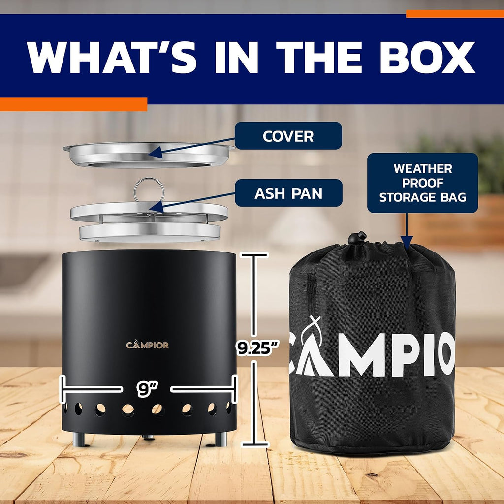 Wood Burning Fire Pit Stove with Black Exterior - Smokeless Outdoor Stove for Efficient Wood Fires, Camping, and