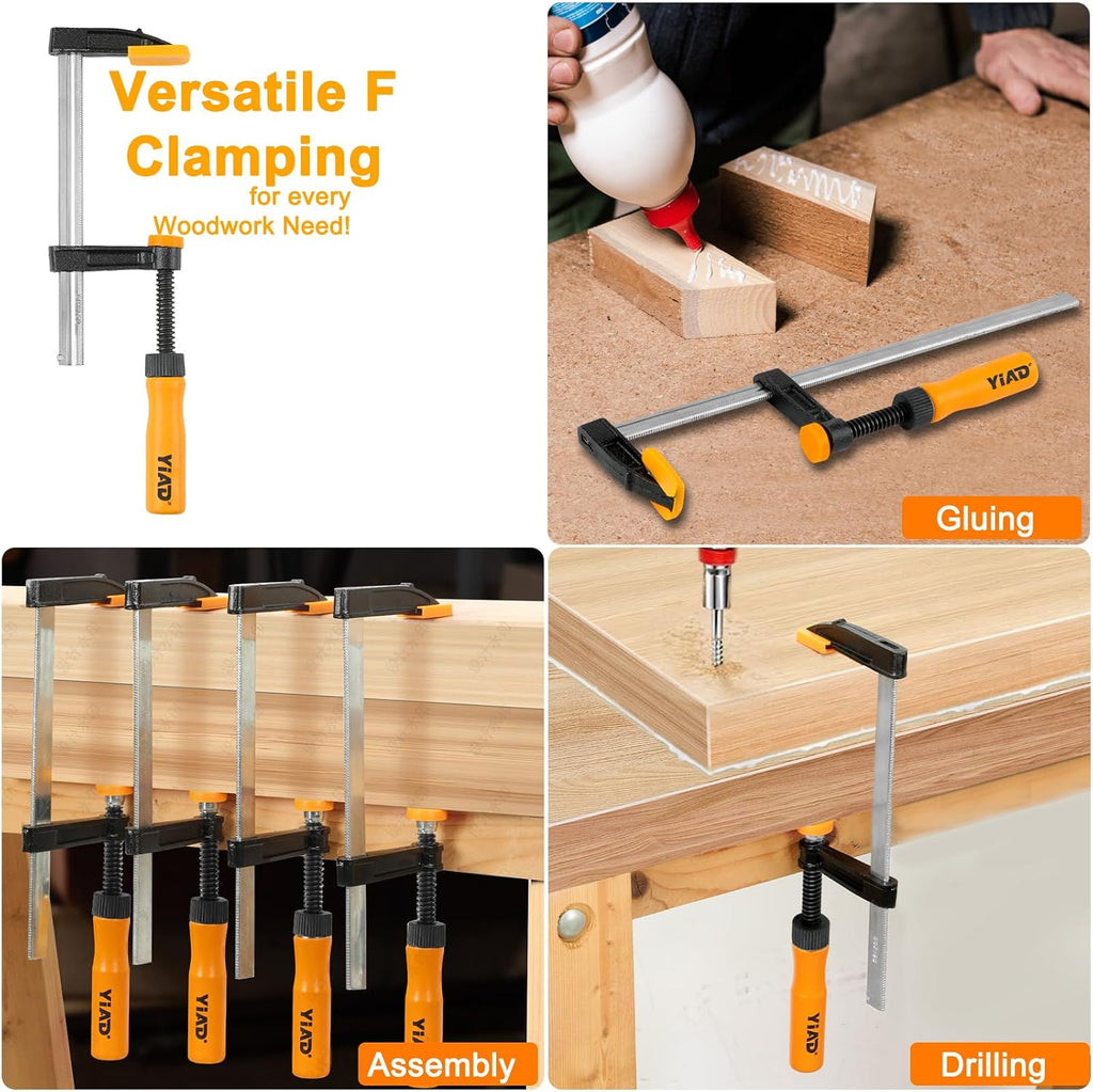 Bar Clamps for Woodworking, 4 Pack 6 Inch F Clamp Set, 300 lbs | 4 pack 6 inch F clamps with 300 lbs force, ergonomic