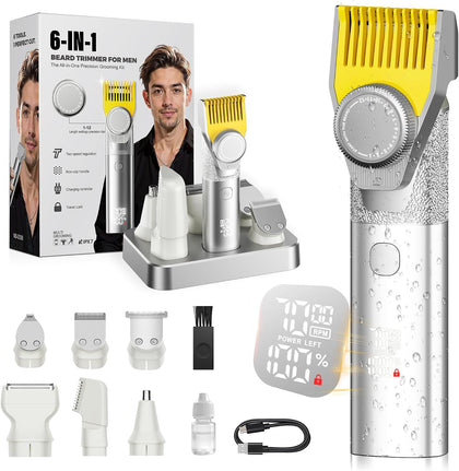 Beard trimmer for Men：6-in-1 Men's Grooming Kit,adjustable Knob Argent