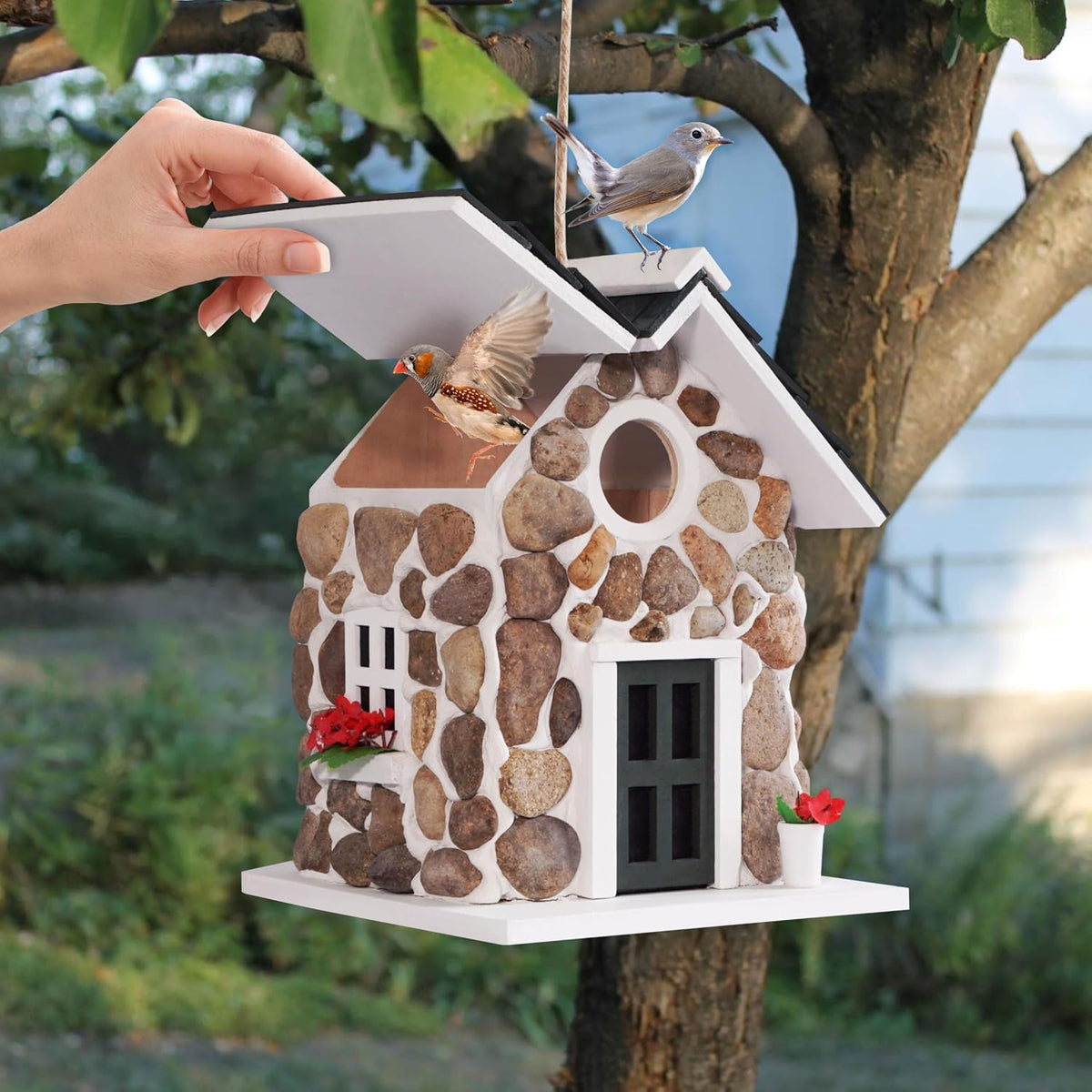 Bird Houses for Outside, Outdoor Bird House for Bird Families Bluebird Sparrow Finch Cardinals Hanging Birdhouse for