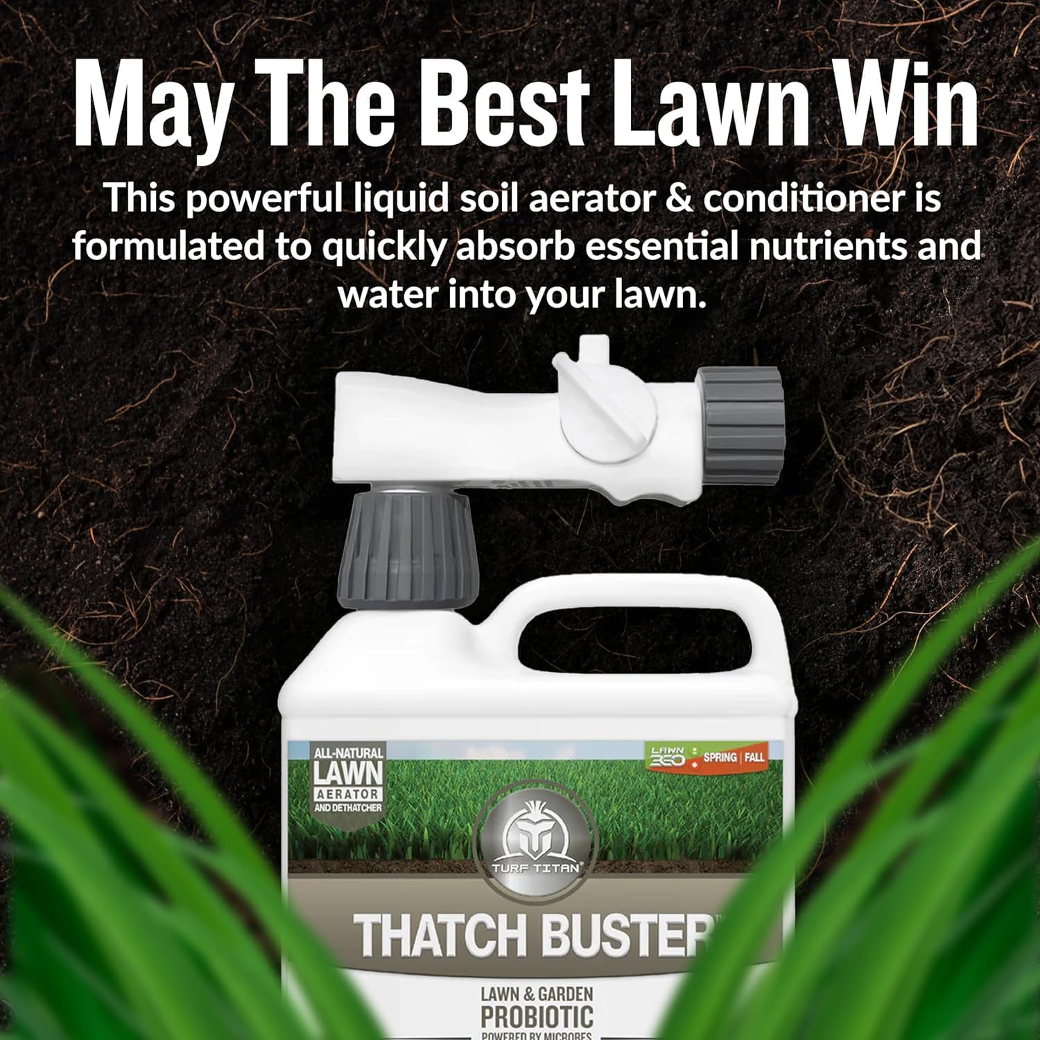 Thatch Buster Liquid Lawn Aerator and Dethatcher (32 oz) with Hose End Sprayer – Liquid Soil Loosener for Compacted &