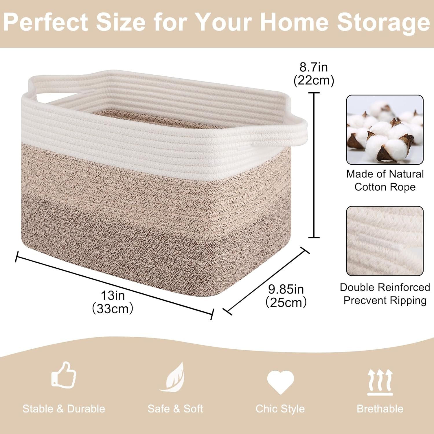 Storage Baskets for Organizing, Woven Baskets for Shelves, Rectangle Decorative Organizer for Storage Clothes, Toy