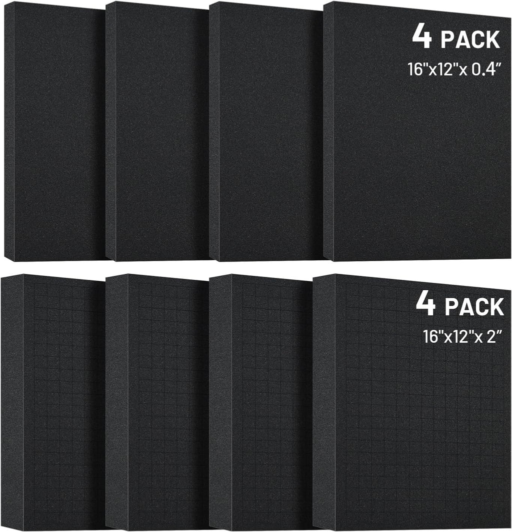 Dual-Thickness Case Foam Insert Kit 8PCS (4PCS 16x12x2" + 4PCS 16x12x0.4") - Pick and Pluck Protective Layer for Tool