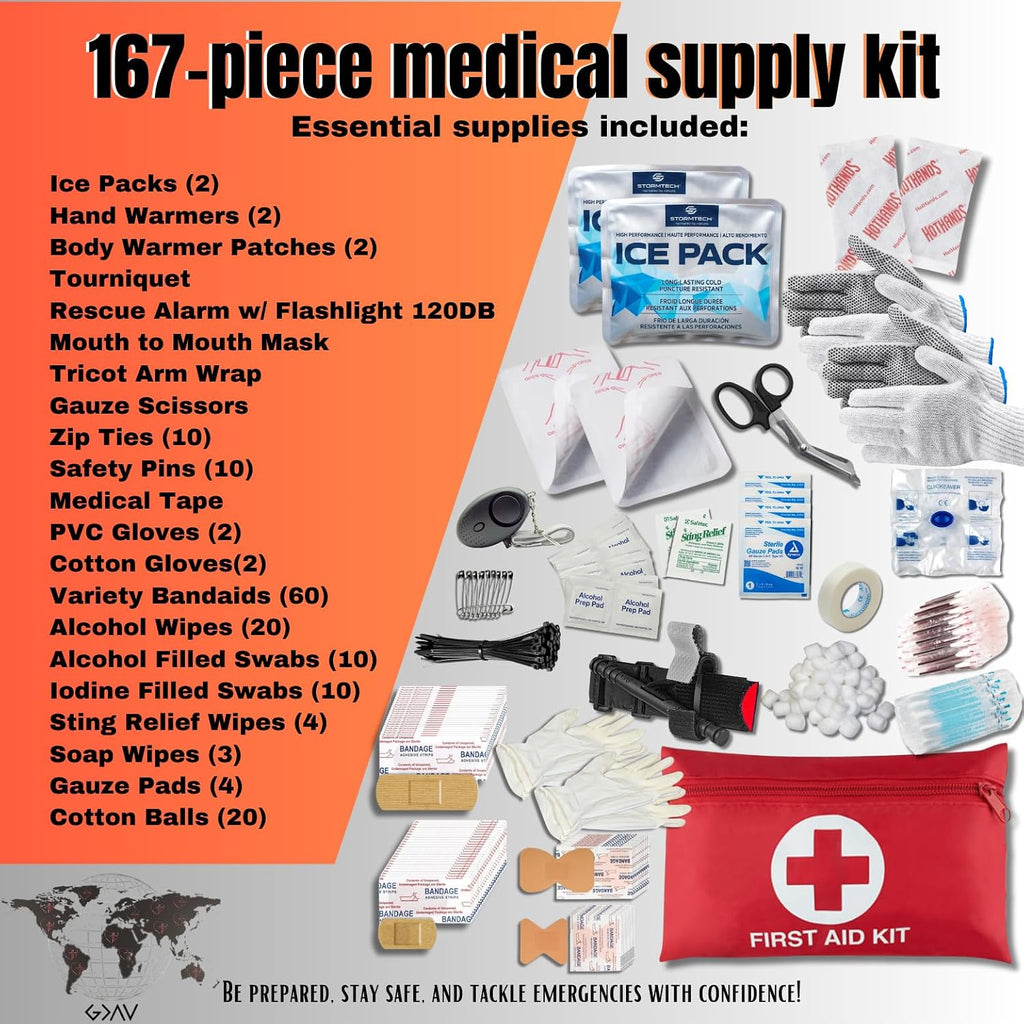 460 PC Complete Survival Kit and First Aid Kit | Tactical Backpack with Survival Gear | Bug Out Bag | Fire Starter