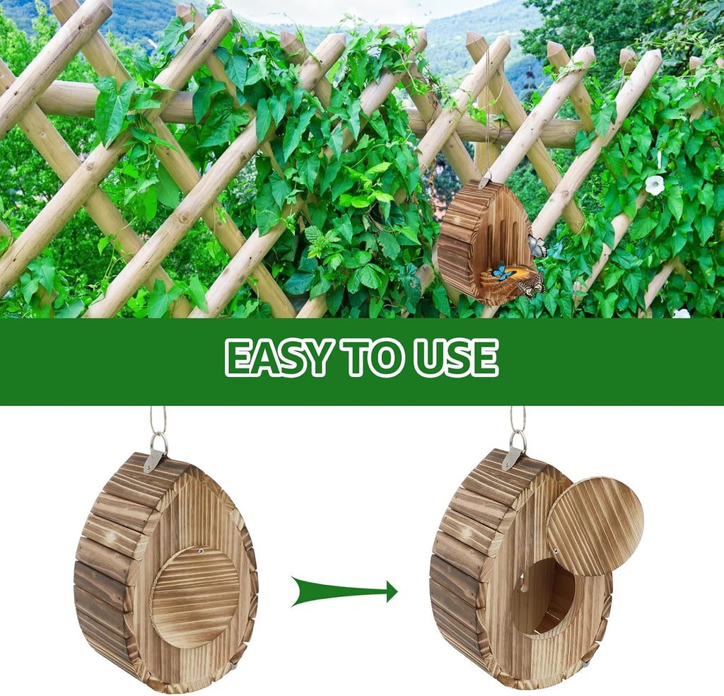 Wooden Butterfly House and Feeder, Butterfly Habitat Nesting Box, Natural Hanging Garden Outside Decoration