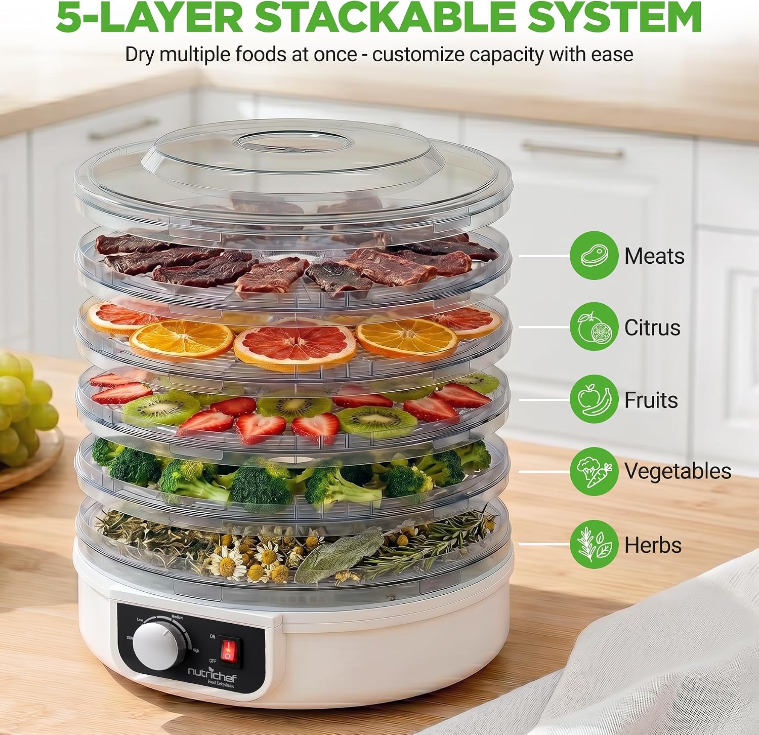Food Dehydrator Machine | Dehydrate Beef Jerky, Meats, Mushrooms, Fruits & Vegetables | Great For At Home Use | Uses