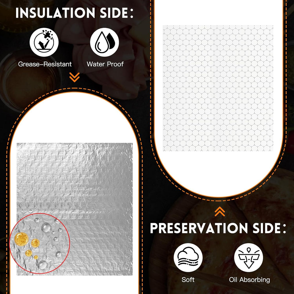 100 Pcs Insulated Aluminum Foil Sandwich Wrap Sheets, 14" x 16"