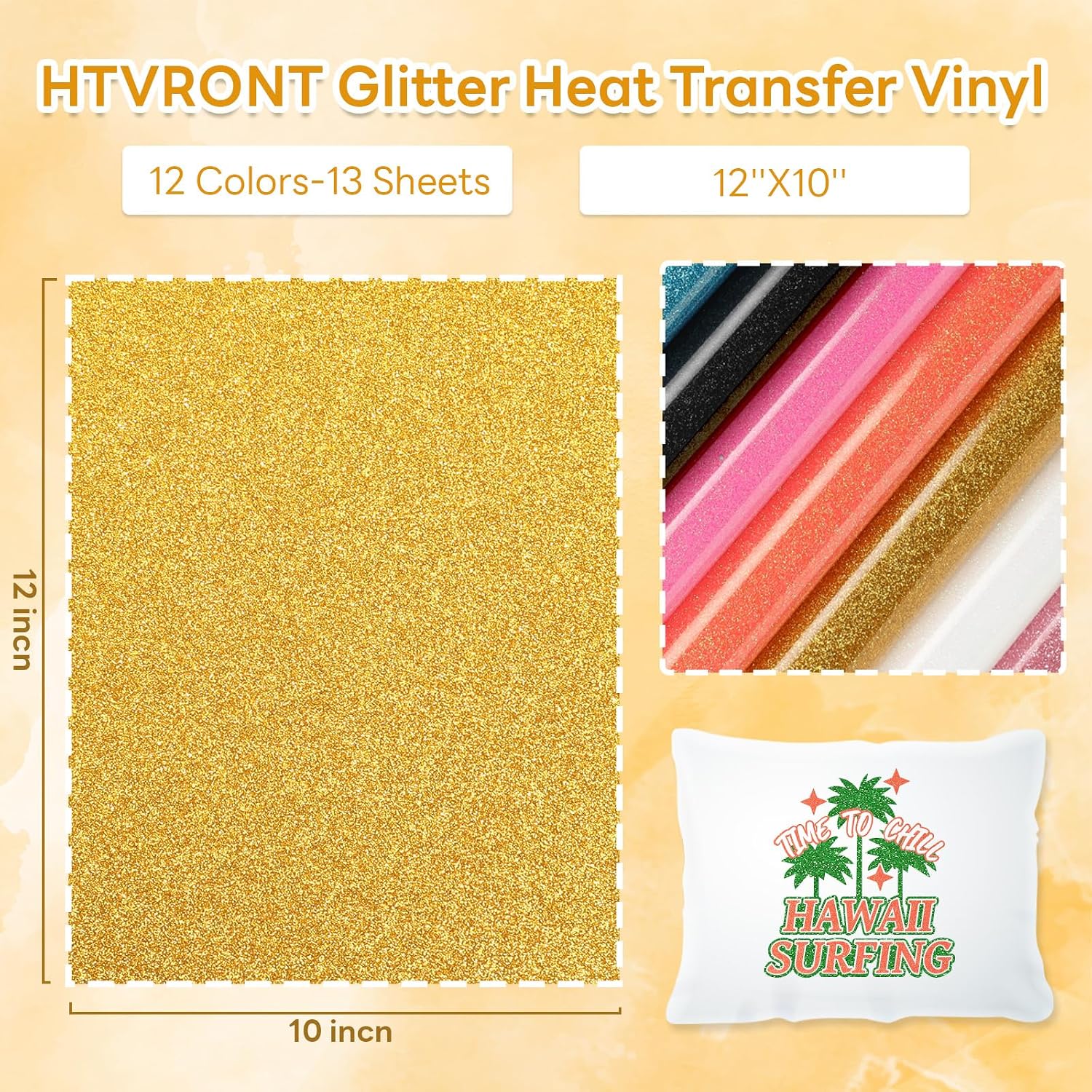 Glitter HTV Heat Transfer Vinyl - 13 Sheets 12" x 10" | Glitter Iron On Vinyl for T-Shirts, Sparkle HTV Compatible
