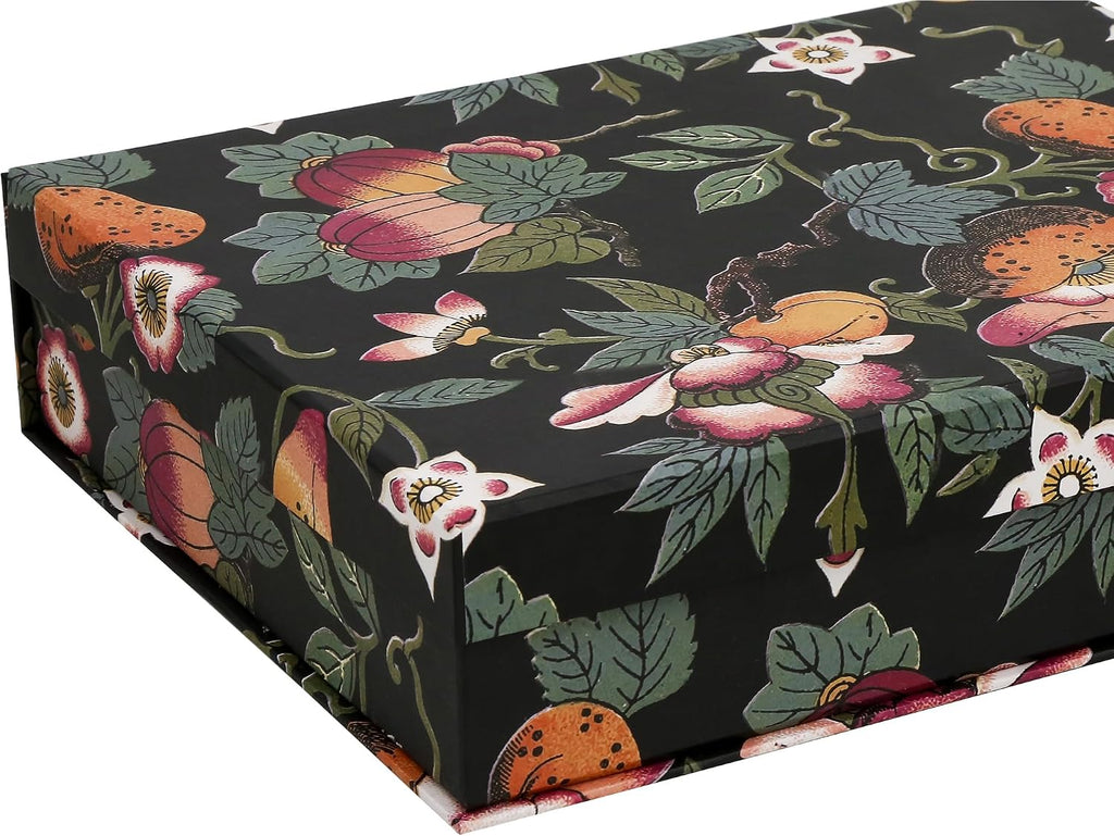3-Piece Decorative Storage Boxes with Lids, Dark Botanical Floral & Fruit Pattern, Sturdy Cardboard Keepsake Boxes