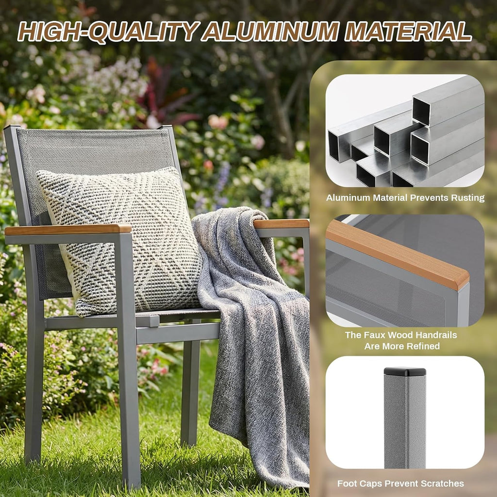 Set of 4 Stackable Patio Chairs, Aluminum Dining Chairs