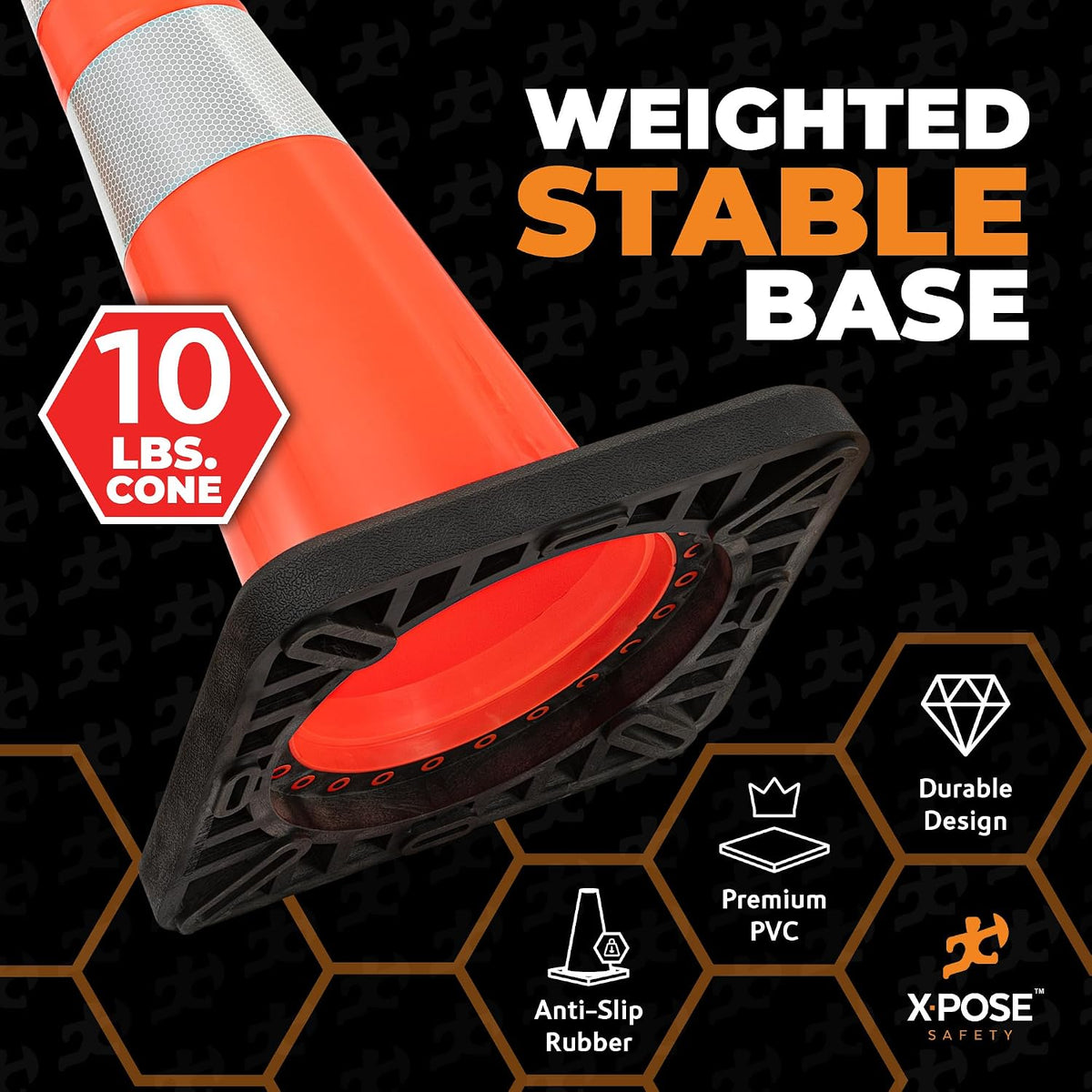 28 Inch Orange Slim Line Traffic Cones | Heavy Duty 10lb with 6" & 4" Collars, 4 Pack Multipurpose PVC Plastic Safety