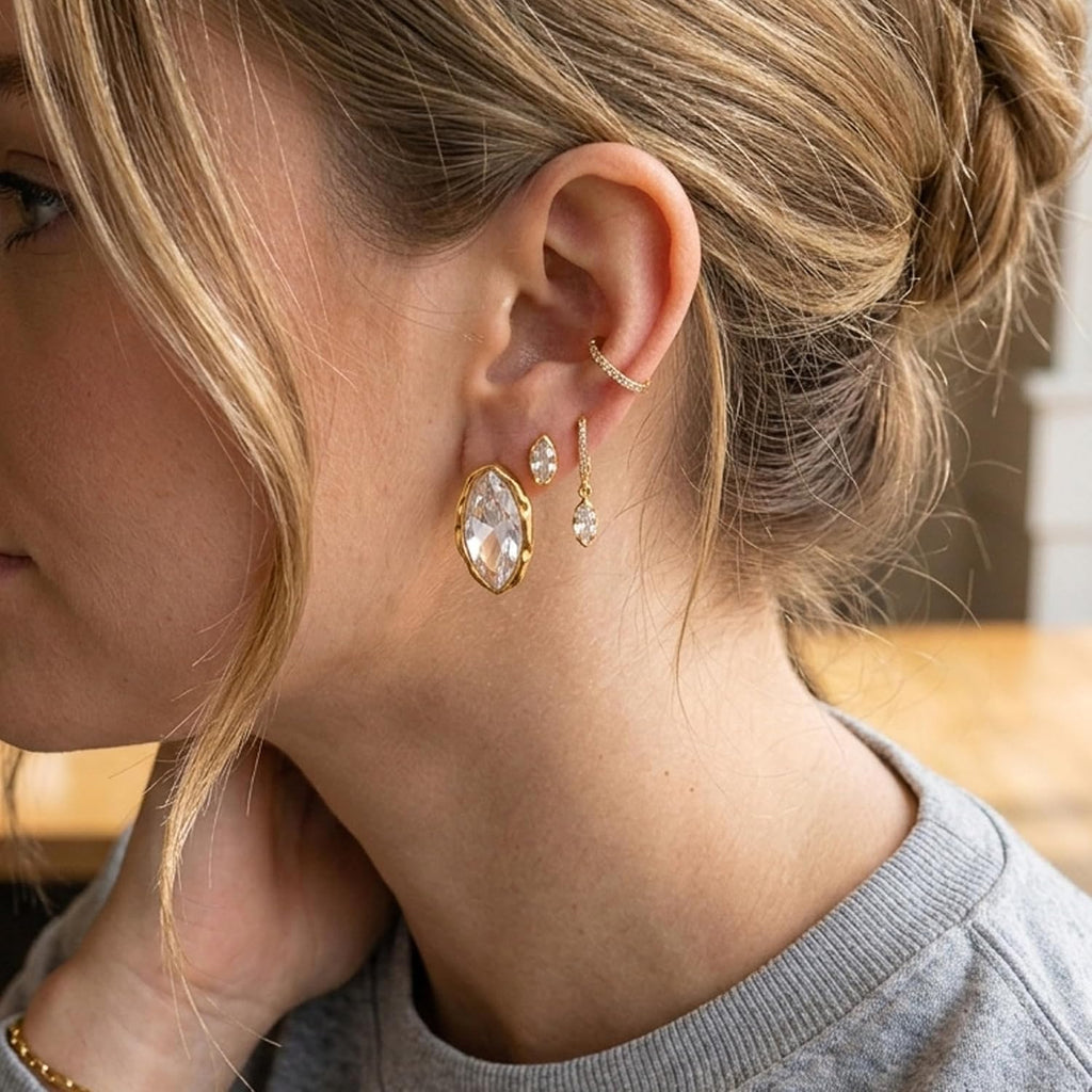 Big Chunky Gold Cubic Zirconia Stud Earrings for Women | Unique Studs Charm Rhinestone Earrings Jewelry