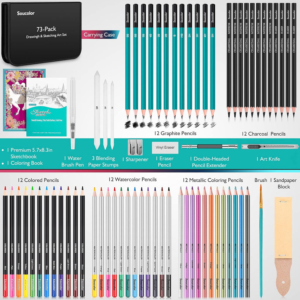 73 Pack Art Supplies Sketching Kit for Adults Artist Gifts, School Supplies, Drawing Sketching Pencils with