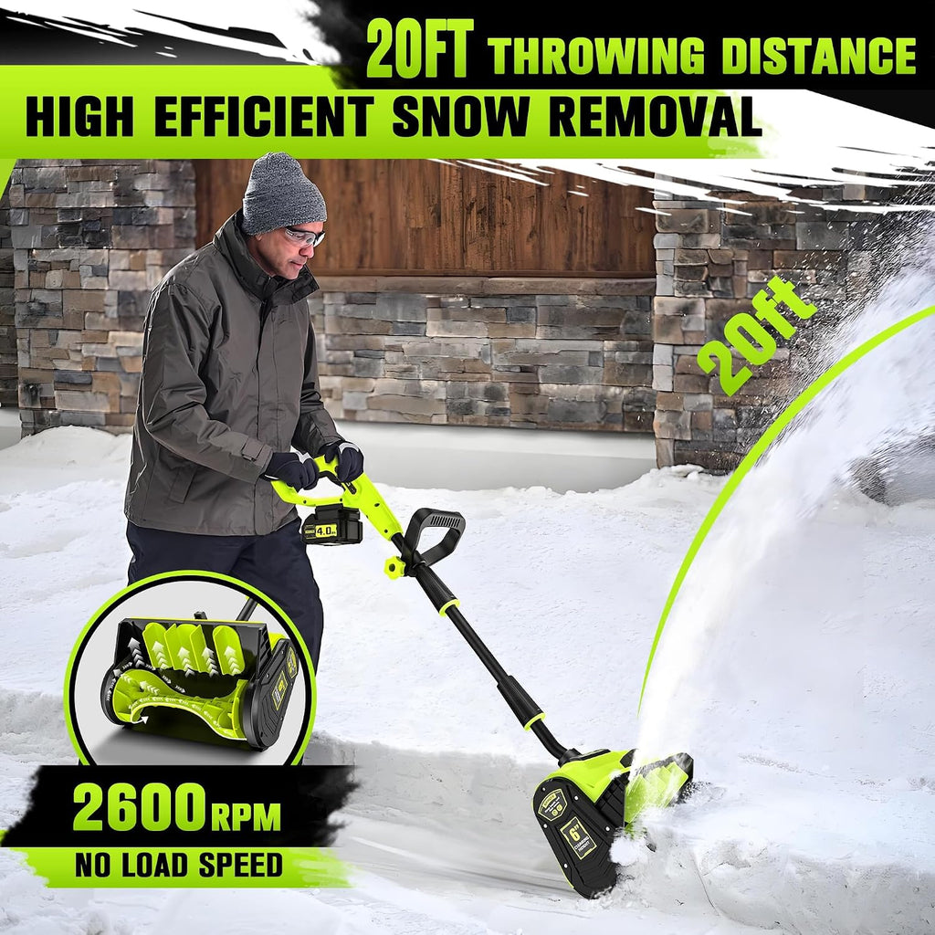 40V Cordless Snow Shovel, 13 Inch 4.0Ah Electric Snow Shovel with Directional Plate, Brushless Cordless Snow Blower