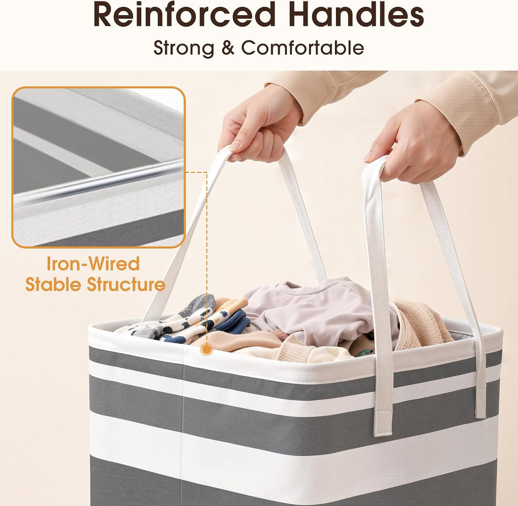 2 Pack Large Laundry Baskets, Laundry Hampers Bags (Grey 75Lx2) | Waterproof, Freestanding, Collapsible Clothes