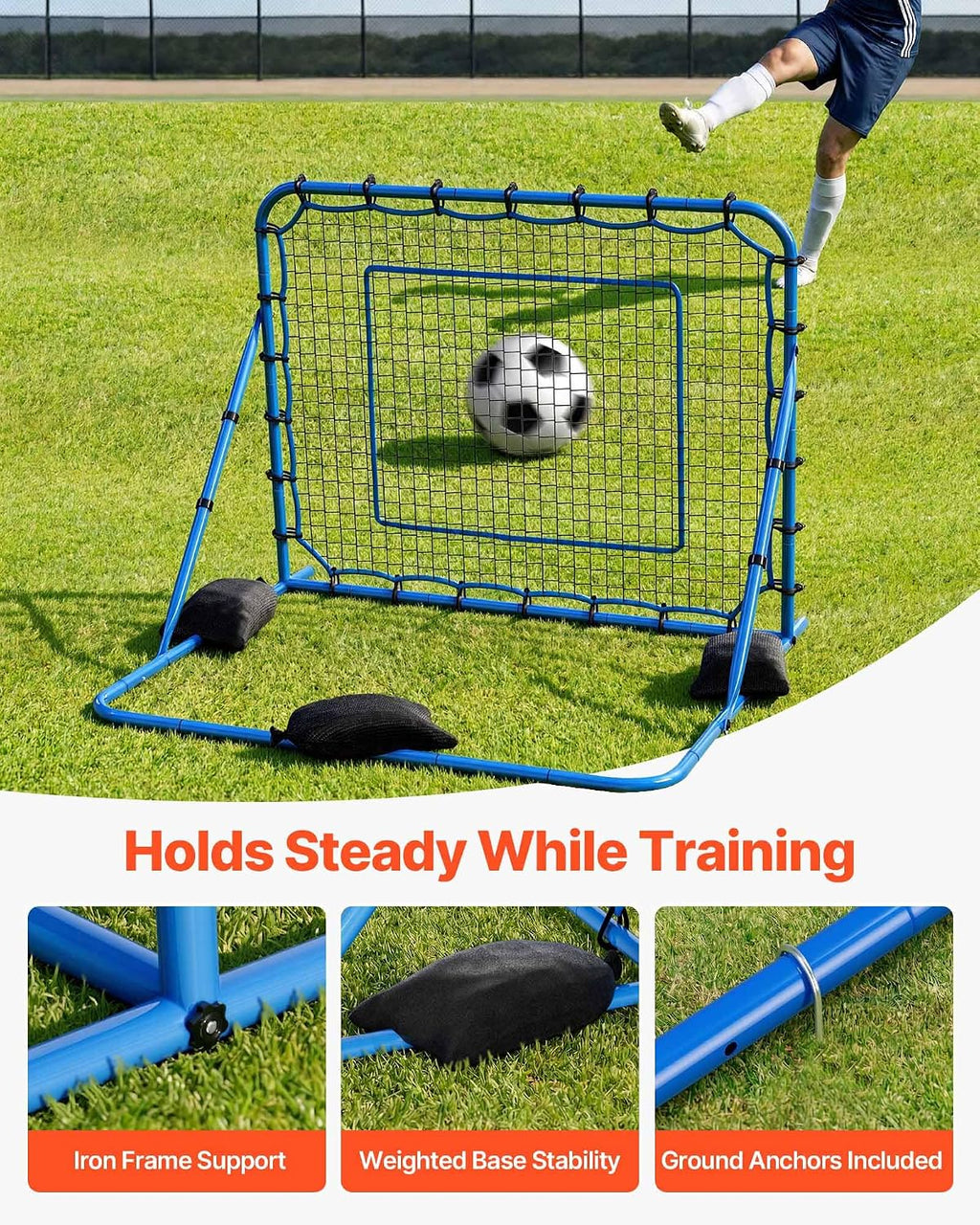Soccer Baseball Rebounder Net, 3 Angles Adjustable Soccer Goal Rebounder for Control, Passing Practice, Heavy-Duty