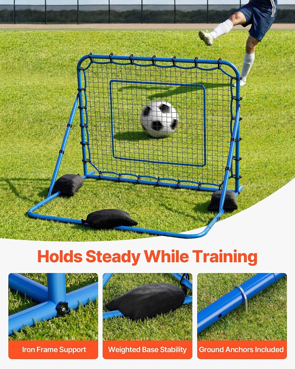 Soccer Baseball Rebounder Net, 3 Angles Adjustable Soccer Goal Rebounder for Control, Passing Practice, Heavy-Duty