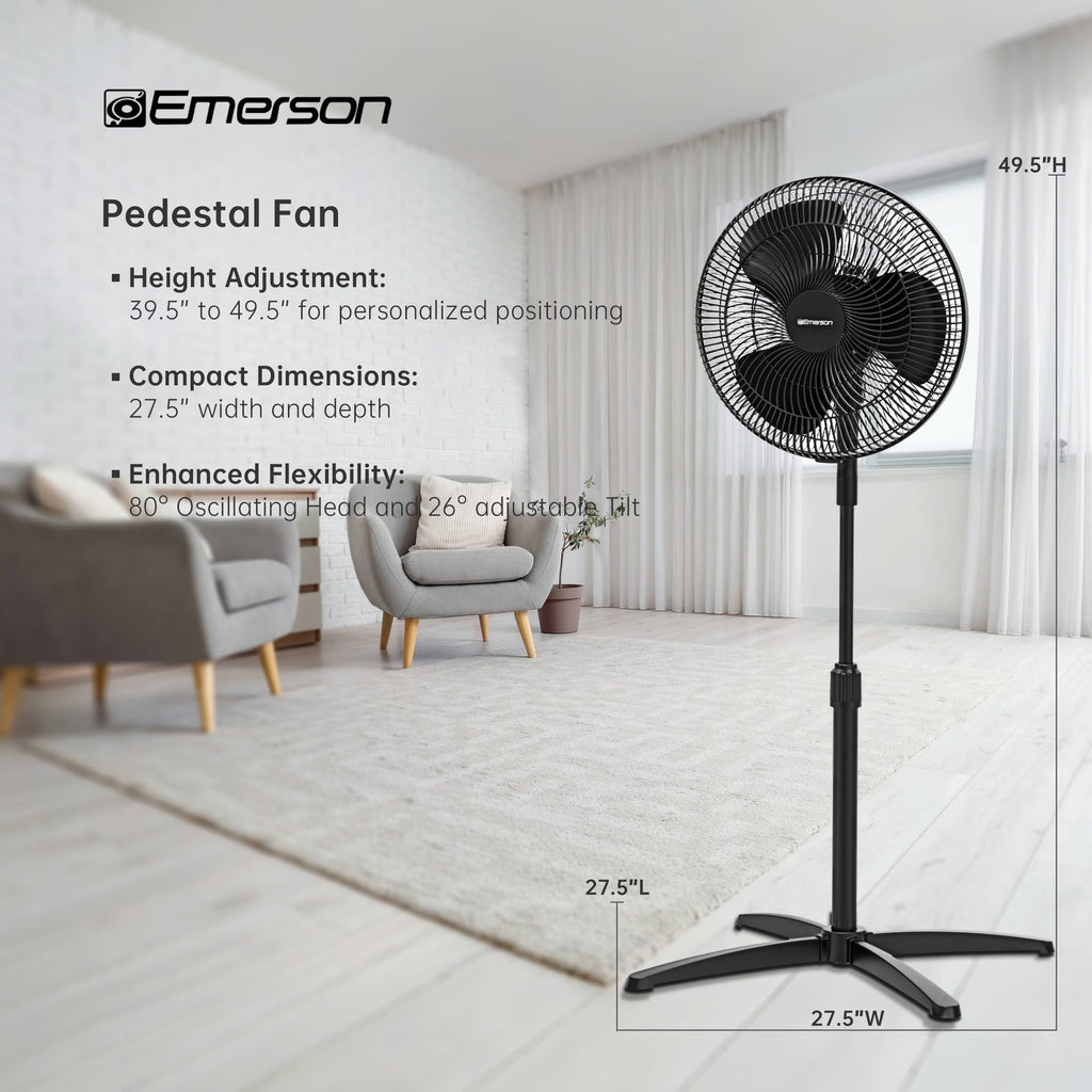 16-inch Oscillating Pedestal Fan with Precision 3-Speed Wind Control and Adjustable Tilt and Height, Black