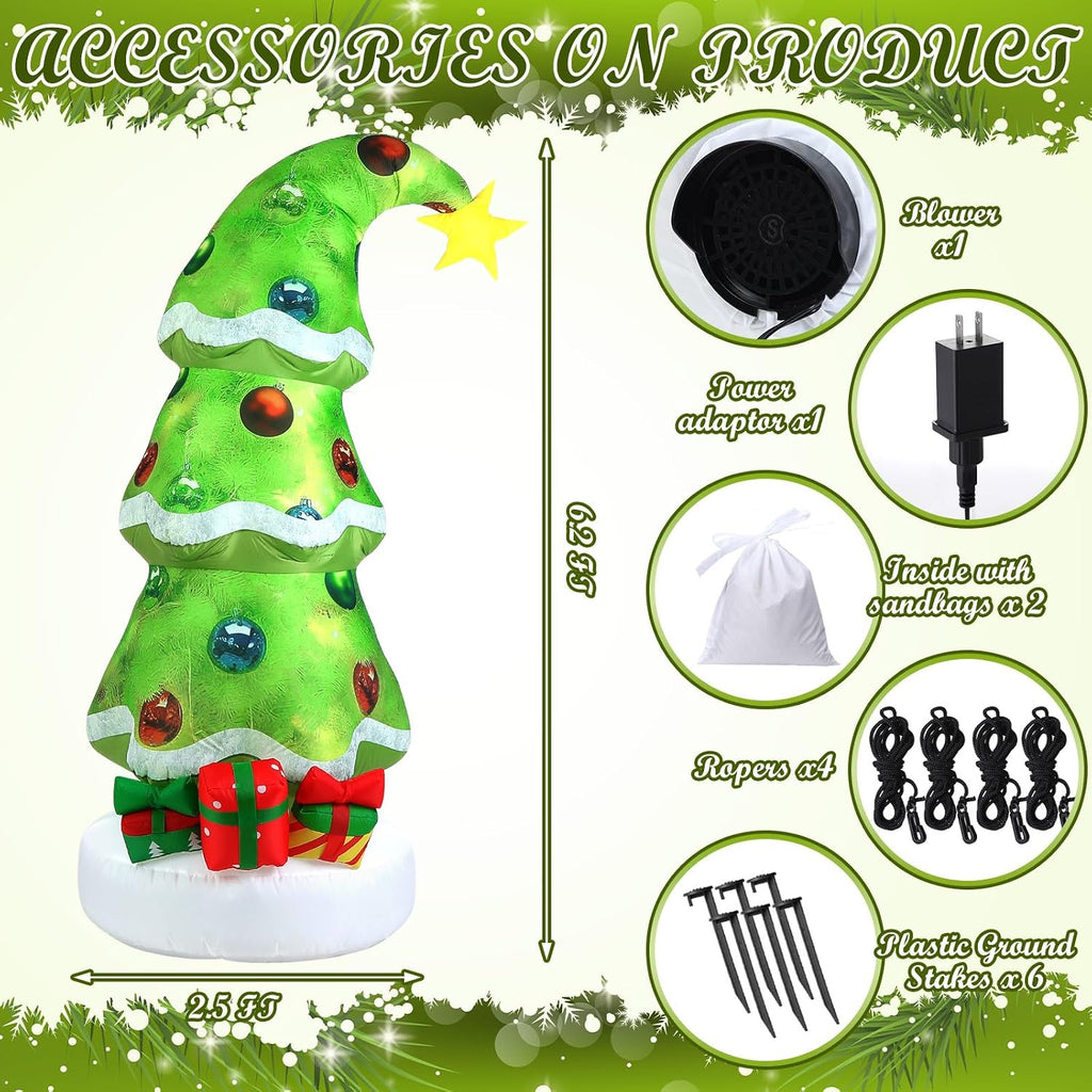 6.9ft Christmas Outdoor Inflatable Decorations Signs Lime Green Blow up Whimsical Christmas Tree with Ball Built-in