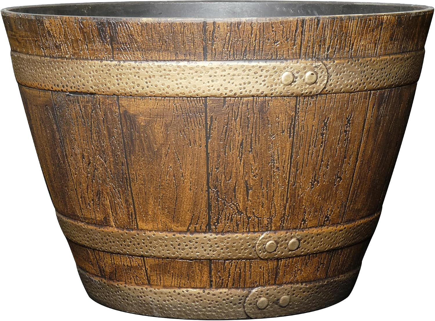 by Growscape Whiskey Barrel Planters, Wooden Finish Flower Planter Pot, Decorative Garden Pots, Indoor Outdoor Resin