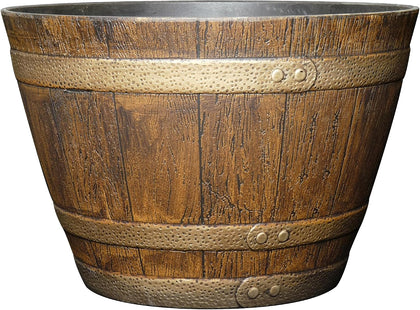 by Growscape Whiskey Barrel Planters, Wooden Finish Flower Planter Pot, Decorative Garden Pots, Indoor Outdoor Resin
