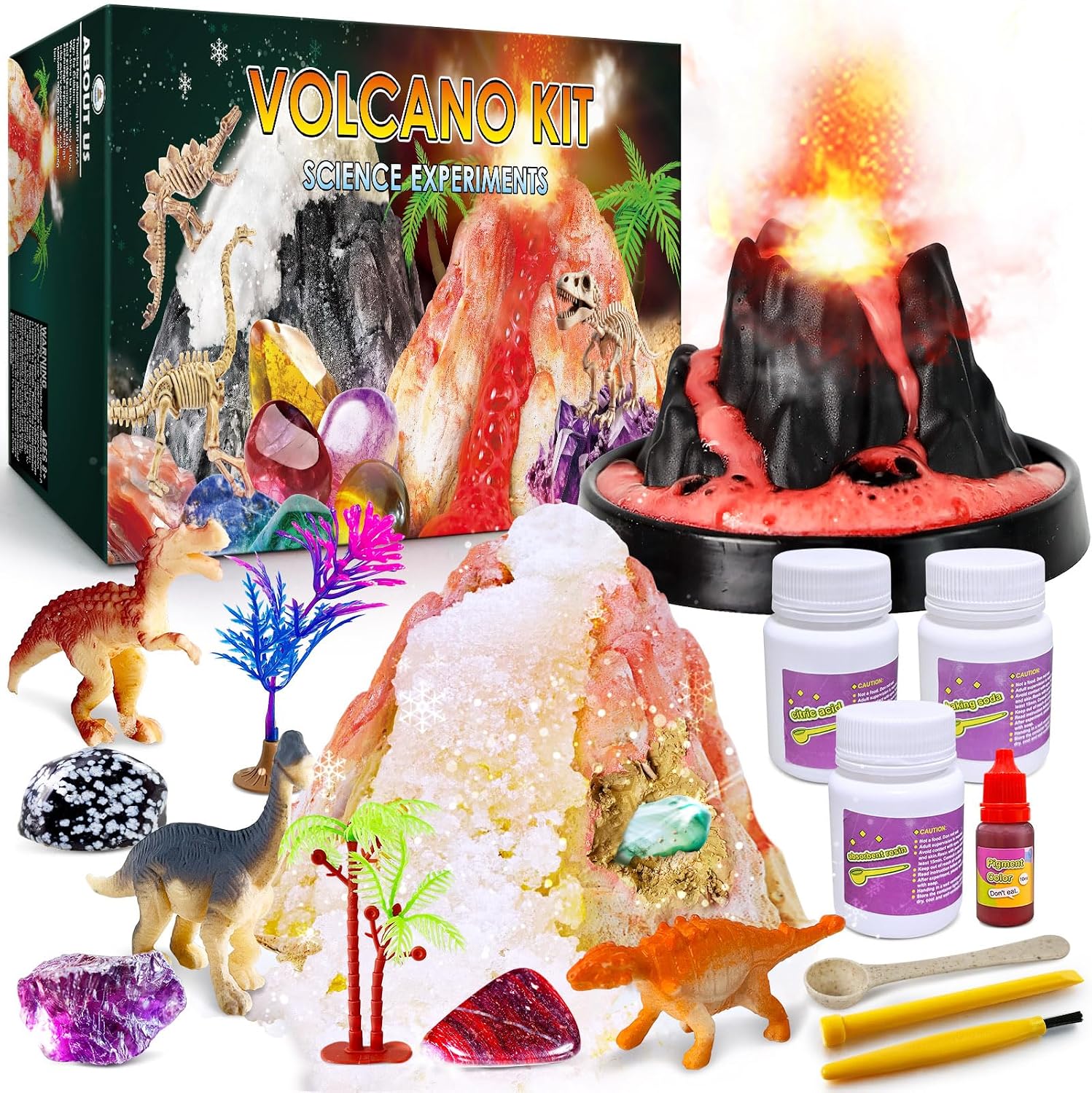 Erupting Volcano Science Kit for Kids | Gemstone Donosaur Dig Volcano, Snow Eruption Volcano, Chemistry Experiment