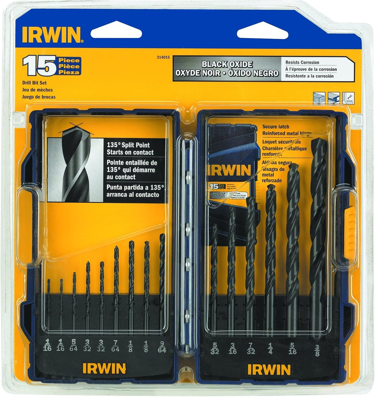 IRWIN Tools Black Oxide Drill Bit Set, 15-Piece (314015)