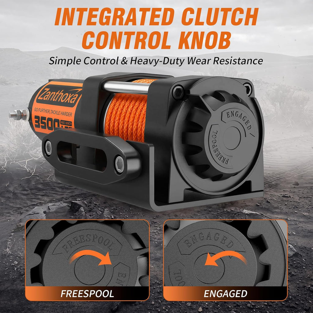 Upgrade 3500 lbs ATV Winch with Remote Control and Synthetic Rope | 12V UTV Winch With Mounting Plate, Portable