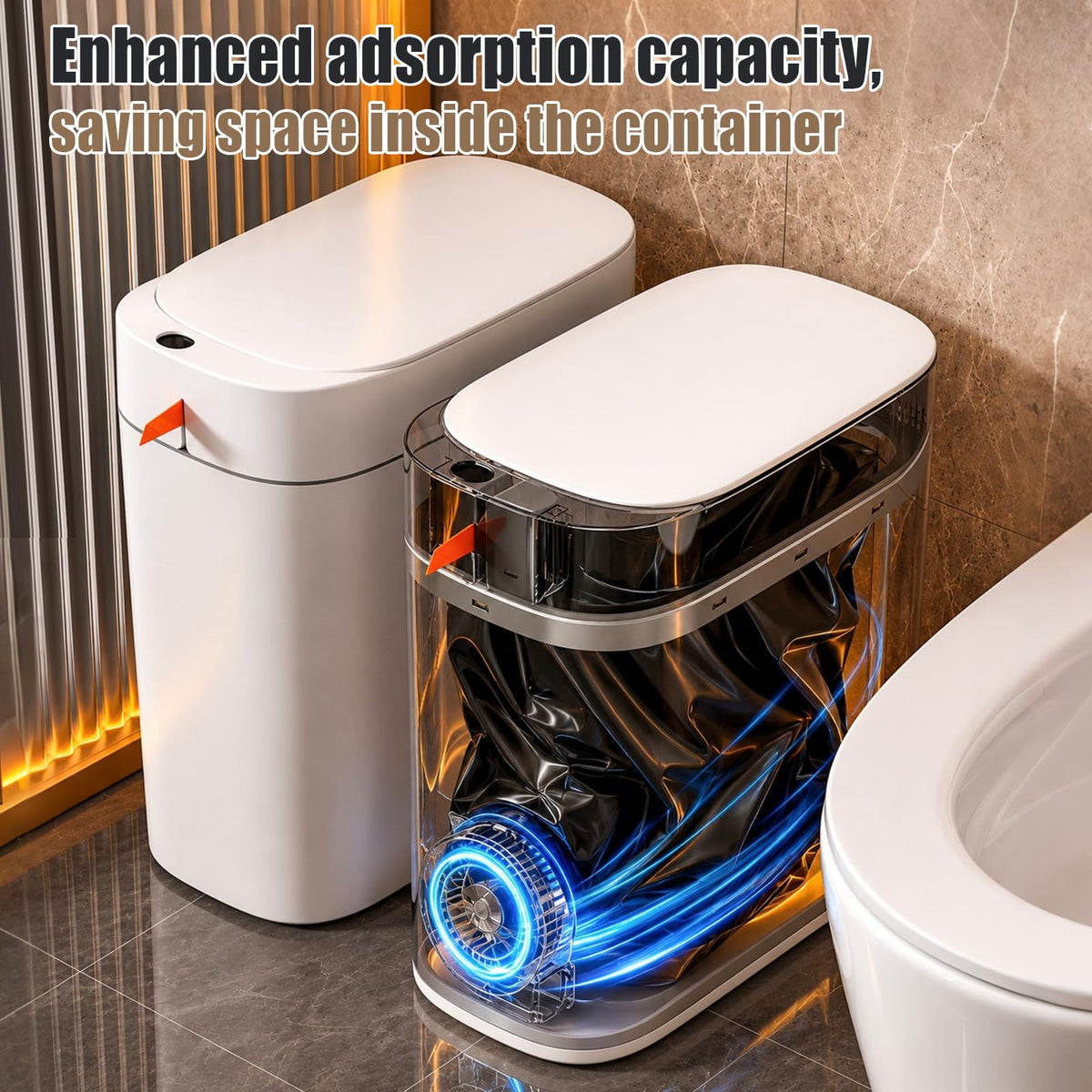 Bathroom Trash Can, Automatic Bagging Garbage Can, 3.5 Gallon Slim Smart Small Plastic Trash Bin, Narrow Motion